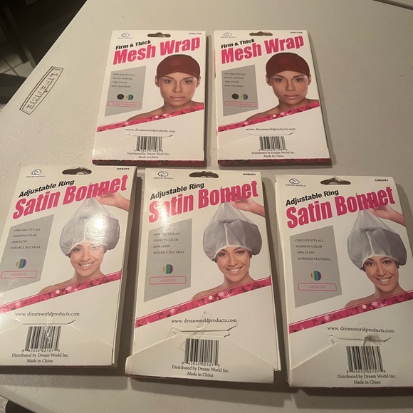 Adjustable Ring Satin Bonnet and Mesh Wrap Set lot - Picture 2 of 2